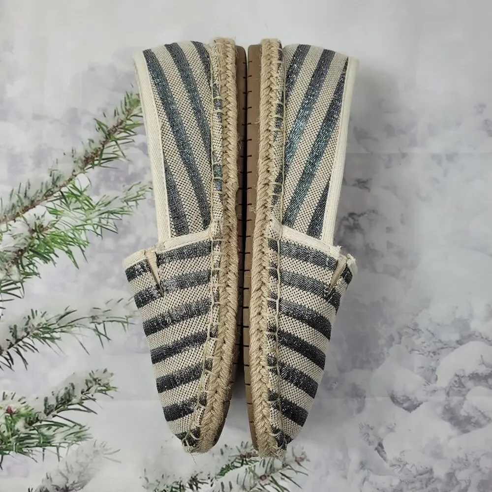 Charter Club Joeey Slip-on Natural & Silver Striped Espadrille Loafer size 8.5M